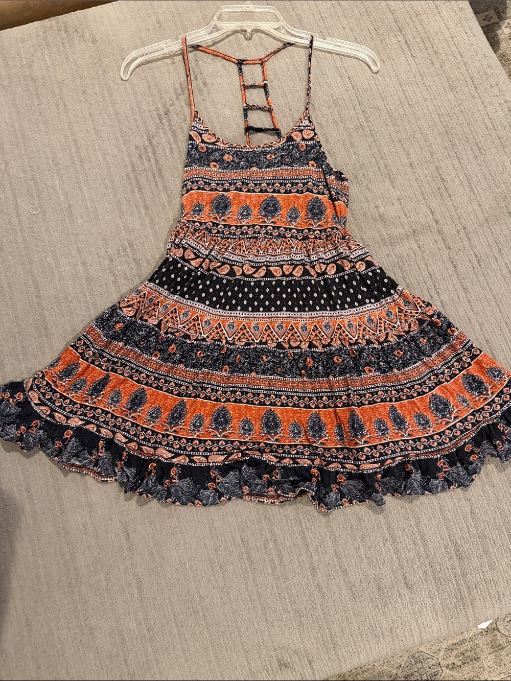 Boho Strappy Tiered Top in Navy and Orange